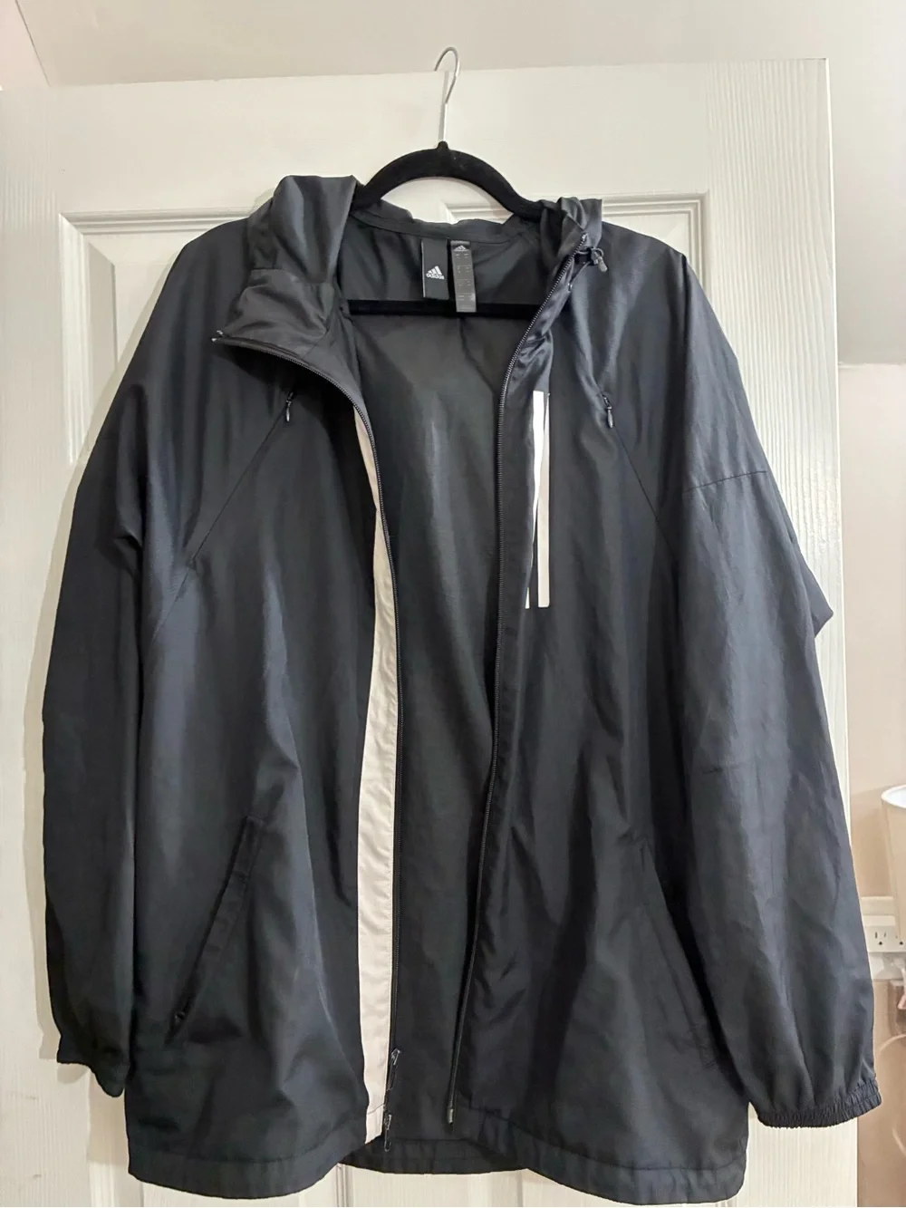 adidas Black Windbreaker Jacket with White Stripe Accents